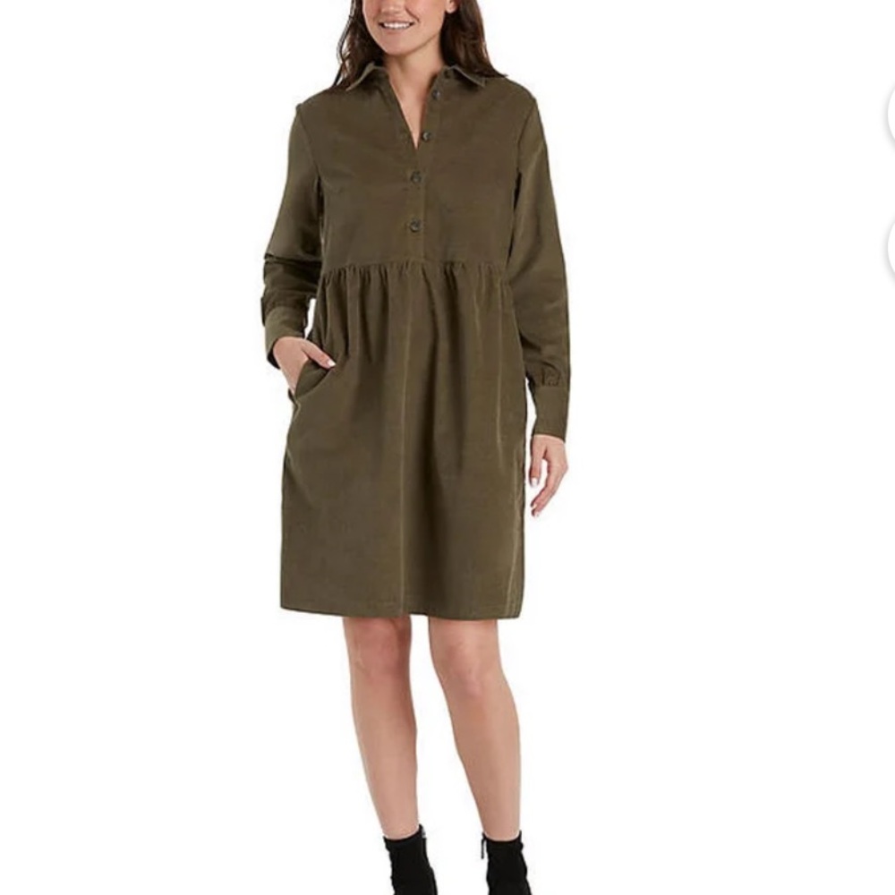 NWT XS‎ Nine West 100% Cotton Green Long Sleeve Mini Dress